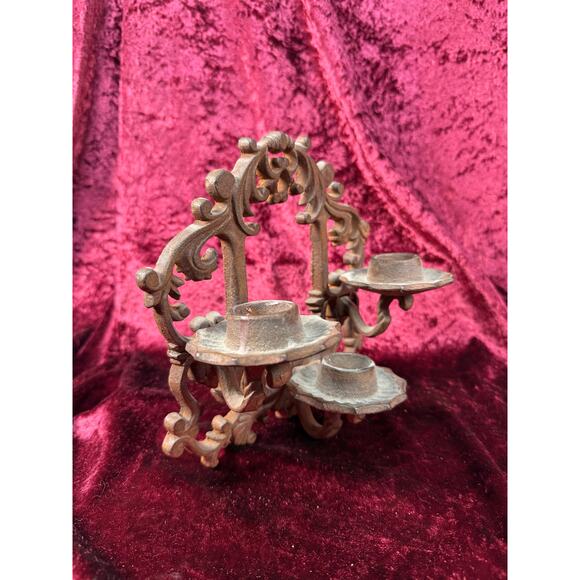Antique Home Decor - Cast Iron 3 Candle Sconce - Dark Gothic Style Fixture